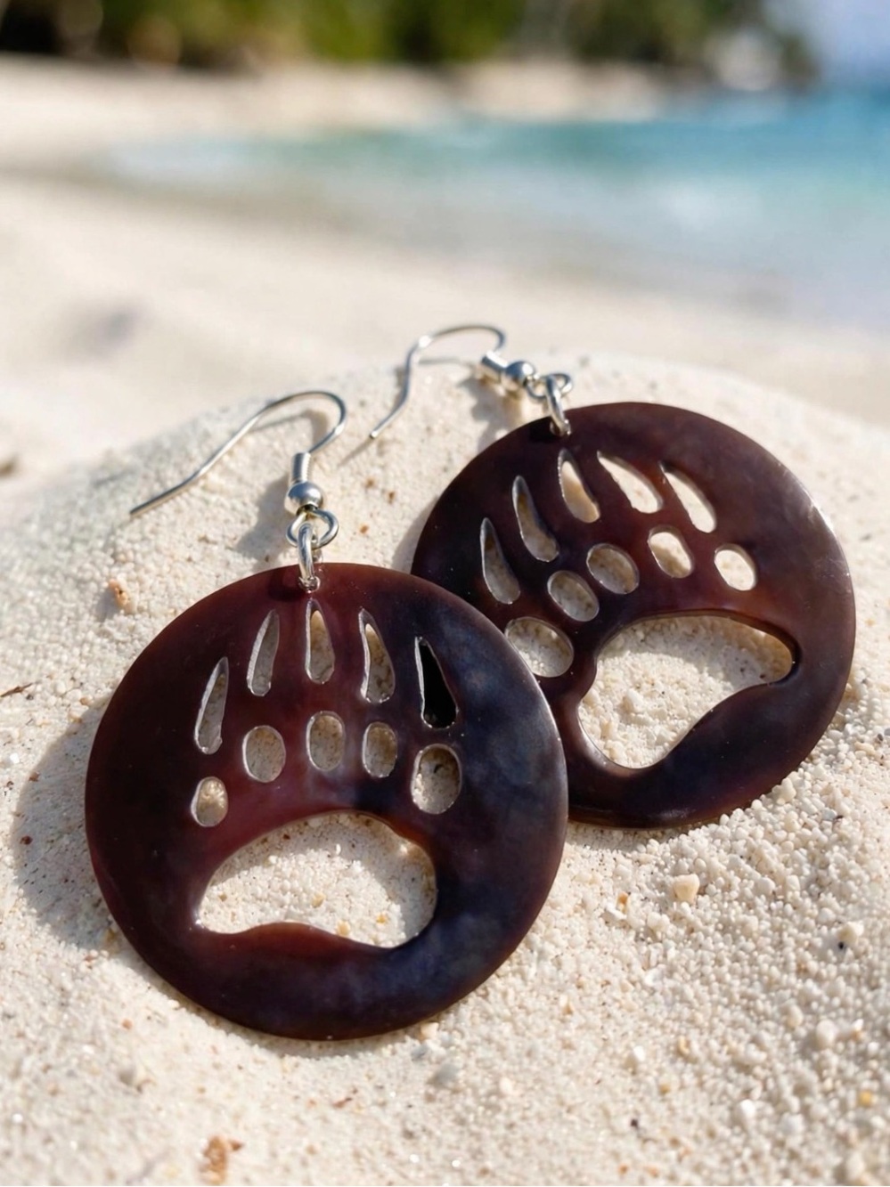 Brown lip Mother of Pearl Shell Bear Paw Earrings
